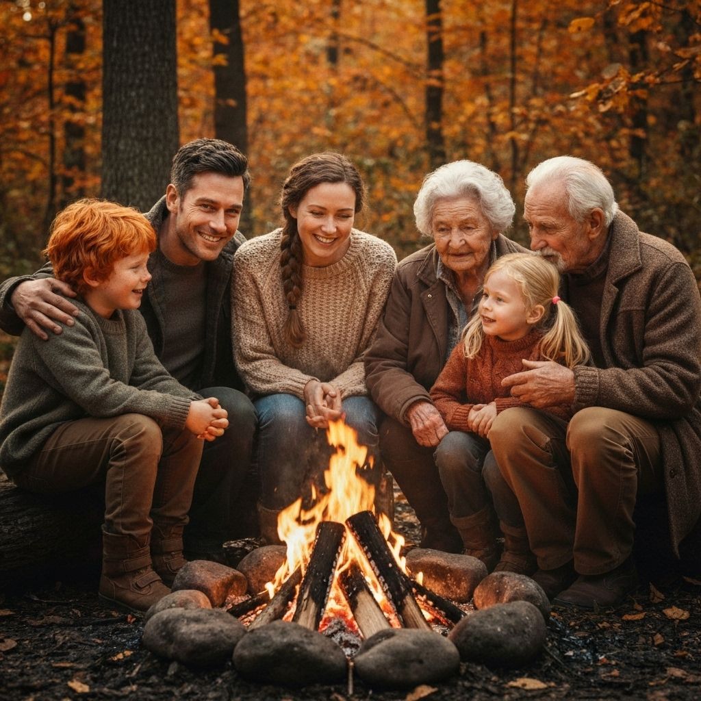 Happy multigenerational family outdoors in autumn